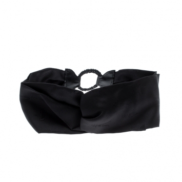 Pre Owned Fendi Black Silk Leather Trim Detail Headband 