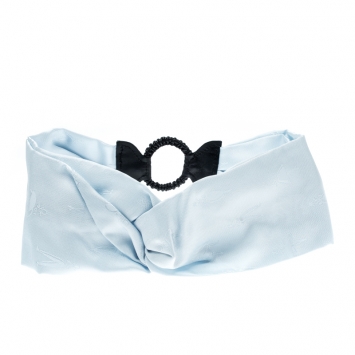Pre Owned Fendi Blue Silk Leather Trim Detail Headband 