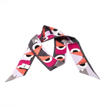 Pre Owned Fendi Multicolor Monster Eye Printed Silk Bandeau Scarf 