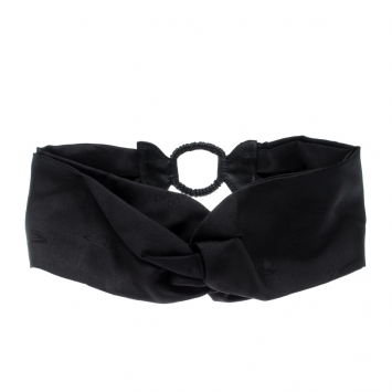 Pre Owned Fendi Black Silk Leather Trim Detail Headband 