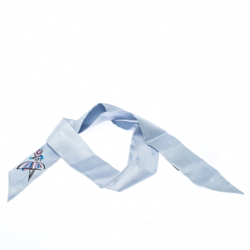 Pre Owned Fendi Blue Silk Jacquard Bamboline Artico Bandeau Scarf