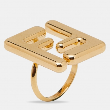 Pre Owned Fendi FF Gold Tone Ring Size 55