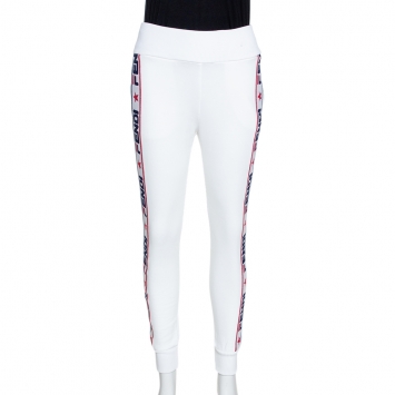 Pre Owned Fendi White Knit Logo Stripe Detail Track Pants XS