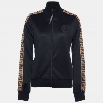 Pre Owned Fendi Black Jersey FF Trim Fendirama Zip Up Jacket M