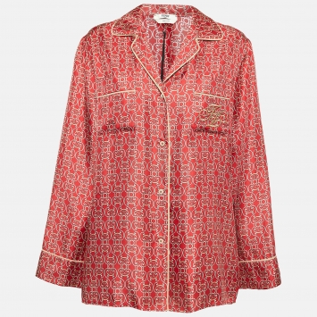 Pre Owned Fendi Red Printed Silk Royale Shirt M