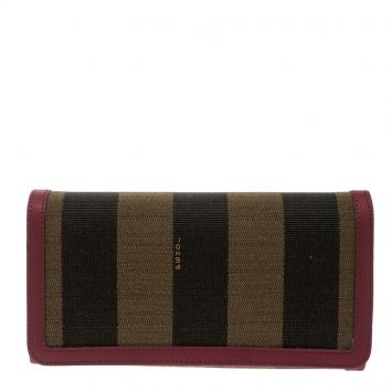 Pre Owned Fendi Burgundy Pequin Continental Wallet