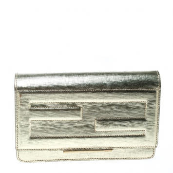 Pre Owned Fendi Gold Leather Tube On Chain Wallet 