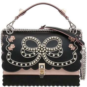 Pre Owned Fendi Black/Pink Leather Kan I Shoulder Bag