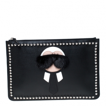 Pre Owned Fendi Black Saffiano Leather Karlito Clutch