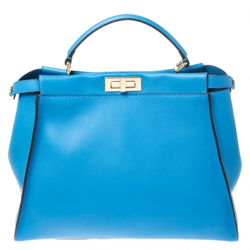 Pre Owned Fendi Blue Leather Large Peekaboo Top Handle Bag
