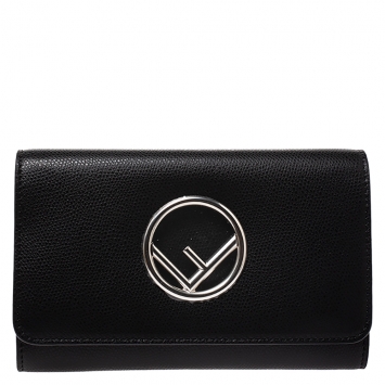 Pre Owned Fendi Black Leather Wallet on Chain