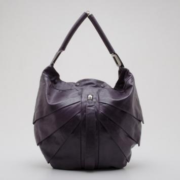 Pre Owned Fendi Purple Crackled Leather Pleated and Tucked Hobo