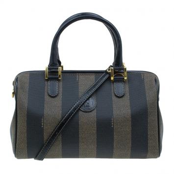 Pre Owned Fendi Black Pequin Tote boston Bag