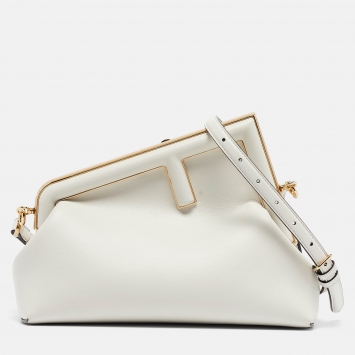 Pre Owned Fendi White Leather Small First Shoulder Bag