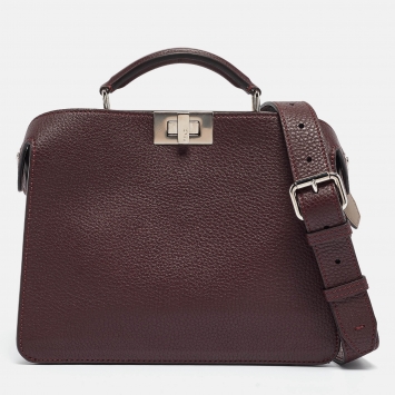 Pre Owned Fendi Burgundy Leather Mini Peekaboo ISeeU Top Handle Bag