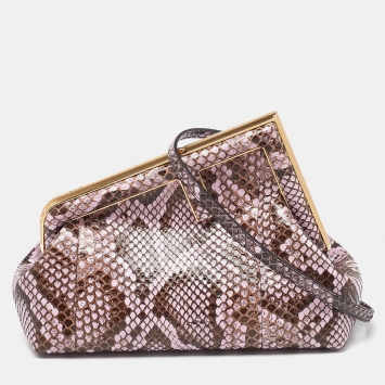 Pre Owned Fendi Pink/Brown Python and Leather Small First Clutch
