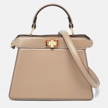 Pre Owned Fendi Beige Leather Petite Peekaboo ISeeU Top Handle Bag