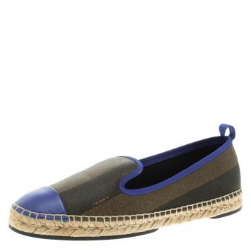 مملوكة مسبقًا Fendi Brown Peqiun Striped Canvas and Blue Leather Cap Toe Espadrilles Size 38.5