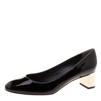 Pre Owned Fendi Monochrome Patent Leather Block Heel Pumps Size 40
