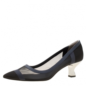 Pre Owned Fendi Black Mesh Colibri Pointed Toe Pumps Size 40.5