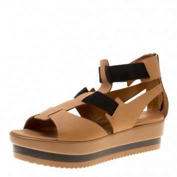 Pre Owned Fendi Brown/Black Leather Platform Ankle Strap Sandals Size 40