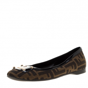 Pre Owned Fendi Brown Zucca Canvas Ballet Flats Size 36