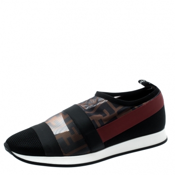 Pre Owned Fendi Tricolor Zucca Mesh And Tulle Fabric Runway Slip on Sneakers Size 36