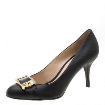 Pre Owned Fendi Black Leather Chameleon Buckle Pumps Size 38.5