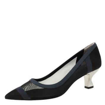 Pre Owned Fendi Navy Blue/Black Mesh And Leather Colibri Pointed Toe Pumps Size 41