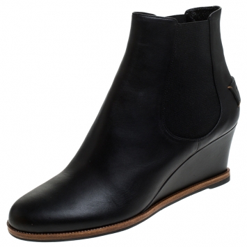 Pre Owned Fendi Black Leather Wedge Ankle Boots Size 41