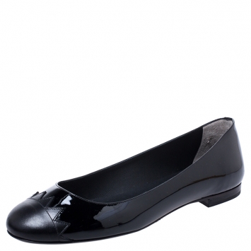 مملوكة مسبقًا Fendi Black Patent Leather And Leather Ballet Flats Size 38