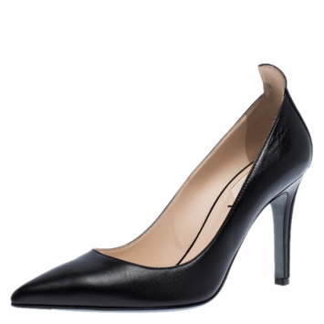 Pre Owned  Fendi Black Leather And Canvas Trim Pointed Toe Pumps Size 38.5