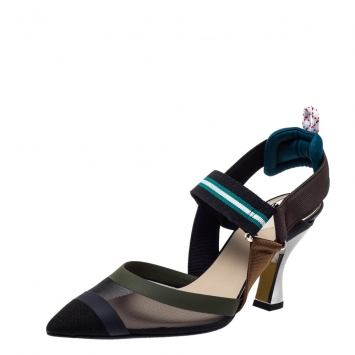 Pre Owned Fendi Multicolor Technical Mesh And Fabric Colibri Slingback Pointed Toe Sandals Size 36
