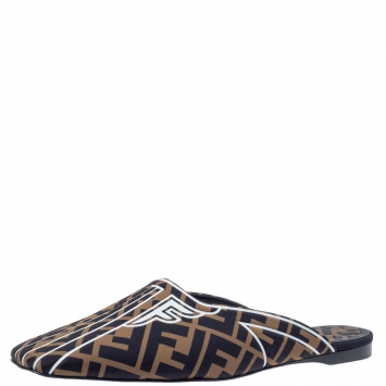 Pre Owned Fendi Brown FF Fabric Freedom Flat Mules Size 40
