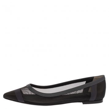 Pre Owned Fendi Black Mesh And Blue Leather Trim Pointed-Toe Flats Size 38