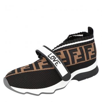 Pre Owned Fendi Brown Tobacco Rockoko Knit Sneakers Size 39