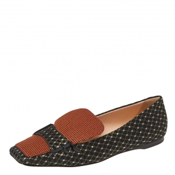 Pre Owned Fendi Black/Orange Jacquard And Tweed Fabric FFreedom Square Toe Sip On Loafers Size 39