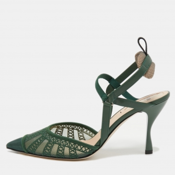 مملوكة مسبقًا Fendi Green Leather and Mesh Colibri Lite Slingback Pumps Size 39