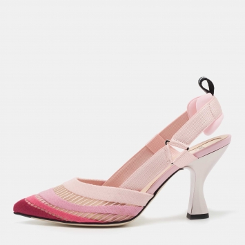 Pre Owned Fendi Multicolor Canvas and Mesh Colibri Slingbacks Pumps Size 37.5