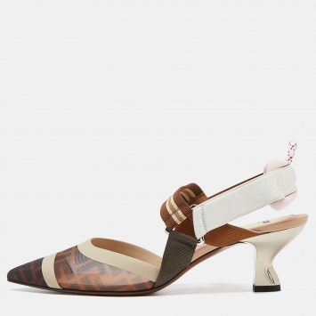 Pre Owned Fendi Multicolor Mesh and Leather Colibri Slingback Pumps Size 40