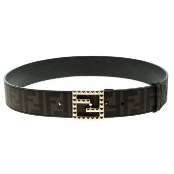 Pre Owned Fendi Brown Zucca Canvas and Leather Reversible Belt 95CM