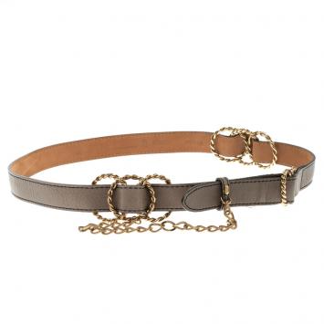 Pre Owned Fendi Grey Leather Multi Braided Buckle Belt Size 85CM