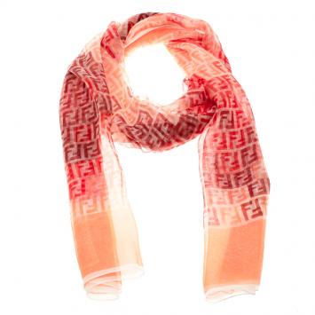 Pre Owned Fendi Orange Zucca Print Silk Chiffon Scarf