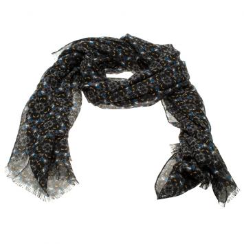 Pre Owned Fendi Multicolor Monster Eye Print Raw Edge Detail Scarf