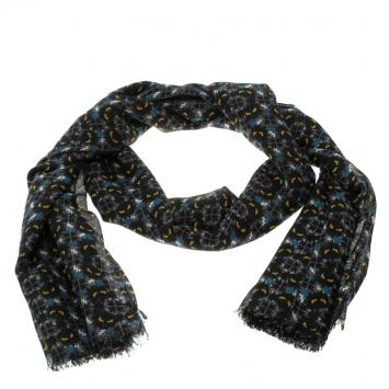 Pre Owned Fendi Multicolor Monster Eye Print Raw Edge Detail Scarf