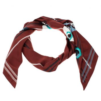 Pre Owned Fendi Red Monster Print Silk Maxi Wrappy Scarf