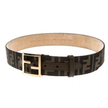 Pre Owned Fendi Tobacco Zucca Canvas FF Buckle Belt Size 90CM