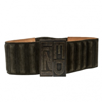 Pre Owned Fendi Olive Green Suede Wide Elastic Belt 65cm
