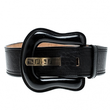 Pre Owned Fendi Black Leather and Patent Leather Waist B Buckle Belt 75cm