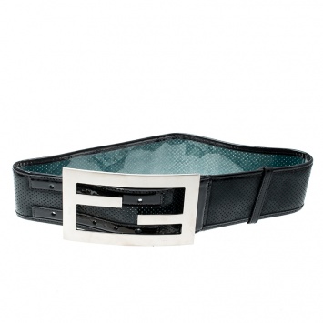 Pre Owned Fendi Black Perforated Leather Wide Belt 70cm